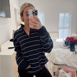 Navy Striped quarter zip sweater L